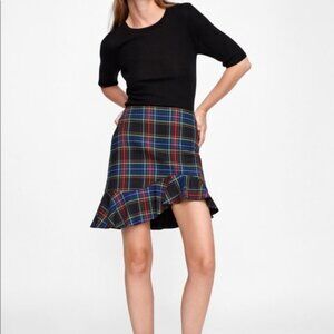 Zara Tartan Check Plaid Asymmetric Mini Skirt Size Small